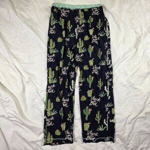 Lazy One Womens Medium Blue Pajama Pants Cactus Print Sleepwear Lounge Bottoms